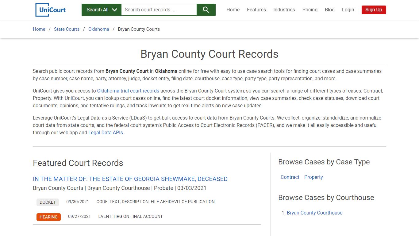 Bryan County Court Records | Oklahoma | UniCourt